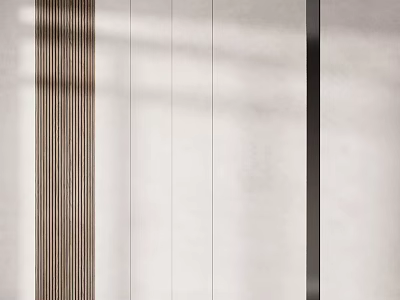 Modern Background Wall Design With Vertical Wooden Strips And Light Colored Panels 3d model