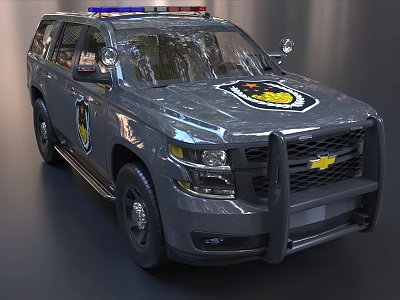 Gray Chevrolet SUV Police Car with Emergency Lights and Badge 3d model