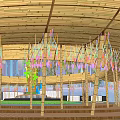 Bamboo circular arc wave shape park gallery pavilion 3d model
