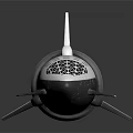 White and Black Rocket Ship 3D Model Featuring Tail Fins and Grid Like Nose Design