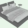 Modern Black Upholstered Double Bed With Side Tables And Soft Bedding 3d model