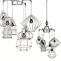 Modern Stylish Pendant Lights With Geometric Wire Frames And Various Unique Designs 3d model