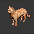 Geometric Cat Sculpture In Light Brown With Orange Accents On Black Reflective Surface