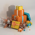 Festive Stacked Colorful Gift Boxes With Decorative Branches And Balls