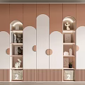 Modern Brown And White Wardrobe With Curved Design And Illuminated Display Shelves