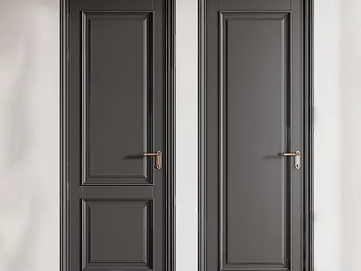 Two Black Hinged Doors with Metal Handles and Simple Design for Interior Spaces 3d model