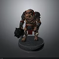 3D Boar Warrior Character In Armor Holding Spiked Hammer On Stone Pedestal