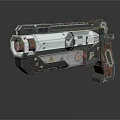 Pixelated Sci Fi Weapon Design With Silver Barrel Red Grip And Tech Details 3d model