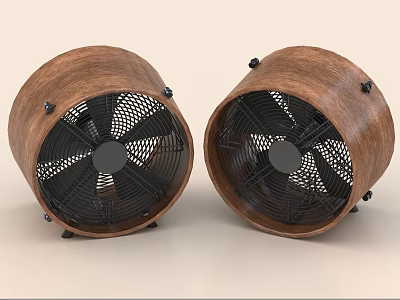 Efficient Air Cooling Fans With Wooden Casings And Mesh Screens 3d model