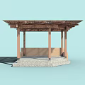 Outdoor Wooden Pergola with Square Roof and Stone Base Pillar Support Structure Design
