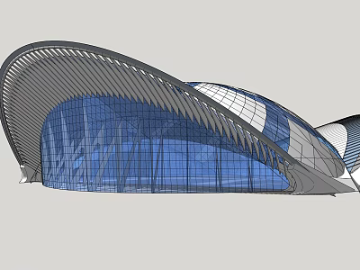 Large Modern Building Design With Curved Roof Blue Glass Facade And Metal Frame 3d model