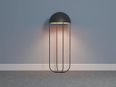 Modern Minimalist Floor Lamp Black Shade Metal Frame Warm Glow Gray Wall Carpet 3d model