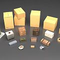 Industrial Equipment Packaging Boxes With Various Types Multiple Colors Different Sizes Arranged On Gray Background