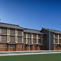 Traditional Chinese Commercial Street With Multi story Storefronts Wooden Doors Windows Tile Roofs Under Blue Sky