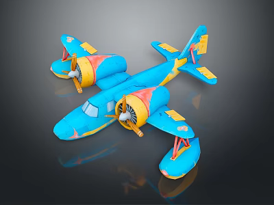 Toy Passenger Plane With Blue Yellow Red Design Twin Propellers And Floats 3d model