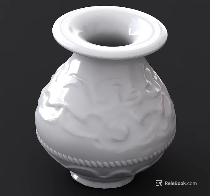 Elegant White Ceramic Vase With Intricate Embossed Patterns And Rope Edge Decoration 3d model