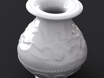 Elegant White Ceramic Vase With Intricate Embossed Patterns And Rope Edge Decoration 3d model