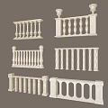White Decorative Railings with Various Designs and Ornate Architectural Details