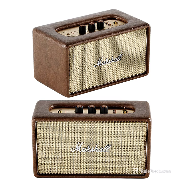 Marshall Classic Speakers With Brown Leather Beige Grille And Control Knobs 3d model 