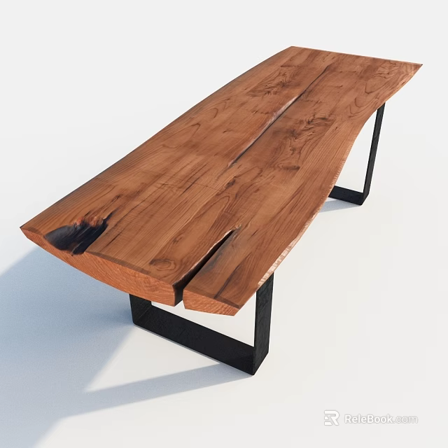 Wooden Dining Table With Natural Wood Grain And Black Metal Legs Design 3d model 