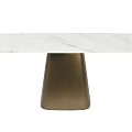 Modern Dining Table with White Marble Top Featuring Natural Veins and Gold Conical Base 3d model