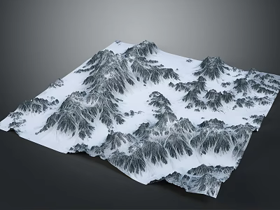 3D Black and White Mountain Landscape with Ink Painting Style Textured Terrain 3d model