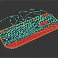 Red Wired Desktop Computer Keyboard with Black Keys and Coiled Cable Design 3d model