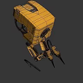 Yellow Cube Shaped Robot Creature With Camera Eye Mechanical Arms And Spiked Legs 3d model