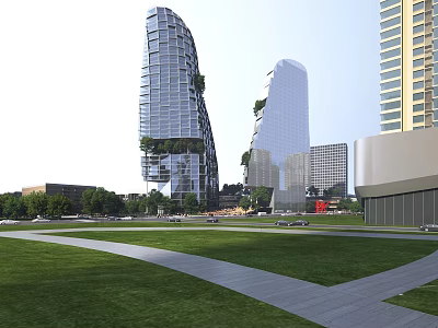 Contemporary Residential Buildings With Vertical Greenery Surrounded By Open Plaza And Green Space 3d model