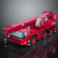 Detailed Red Toy Crane Model Featuring Extended Boom And Wheel Design