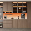 Elegant Modern Wine Cabinet With Glass Doors Wooden Finish And Ambient Lighting