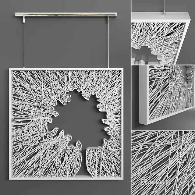 Modern Decorative White Wire Wall Hanging With Openwork Branch Geometric Pattern 3d model 
