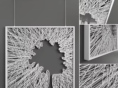 Modern Decorative White Wire Wall Hanging With Openwork Branch Geometric Pattern 3d model
