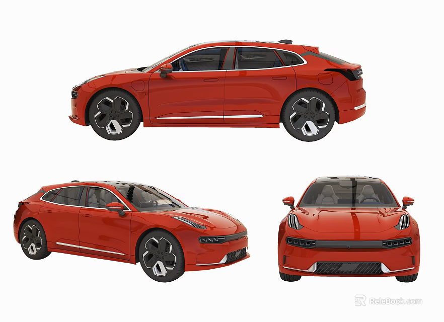 Red Modern Stylish Car With Sleek Design Displayed In Front Side Rear Views 3d model 