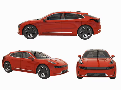 Red Modern Stylish Car With Sleek Design Displayed In Front Side Rear Views 3d model