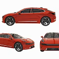 Red Modern Stylish Car With Sleek Design Displayed In Front Side Rear Views