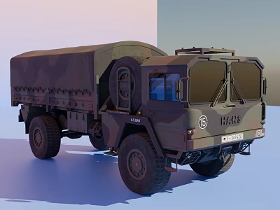 Camouflage Military Truck With Canvas Cargo Bed Large Tires And US Army Logo 3d model