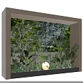Wooden Frame Vertical Garden With Green Plants Rock Background And White Spherical Decoration
