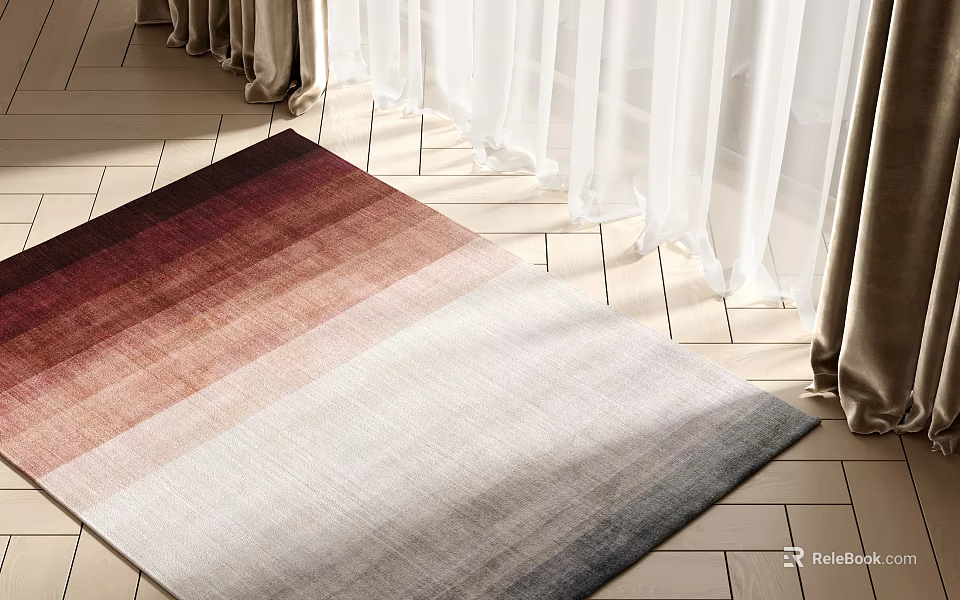 Square Gradient Area Rug In Light Filled Room With Curtains 3d model