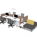 Modern Office Workstation With Cubicles Computer Monitors Office Chairs And Sofa 3d model