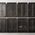 Different Dark Wooden Double Doors With Metal Hardware And Panel Styles 3d model