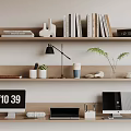 Organized Home Office Workspace With Bookshelves Computers Desk Lamp And Potted Plant