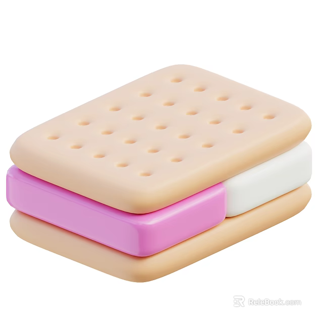 Delicious Layered Sandwich Cookie With Pink And White Creamy Filling And Small Holes 3d model 