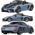 Blue Porsche Boxster Convertible With Sporty Black Stripes And Red Brake Calipers