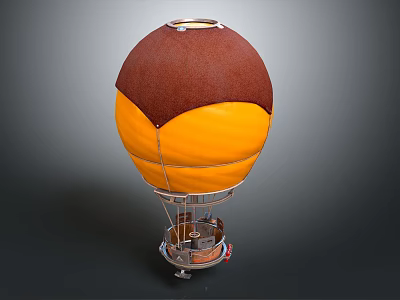Amusement Ride Hot Air Balloon Brown And Yellow Spherical Design With Metal Support Base 3d model
