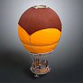 Amusement Ride Hot Air Balloon Brown And Yellow Spherical Design With Metal Support Base