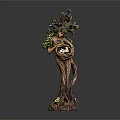 Tree Sculpture Featuring Bird Nest With Baby Birds And Frog At Base