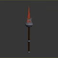 Classic Decorative Torch With Red Flame Metal Base And Wooden Handle