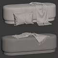 Gray Velvet Sofa Stool With Soft Cushion And Decorative Throw Blanket Design 3d model