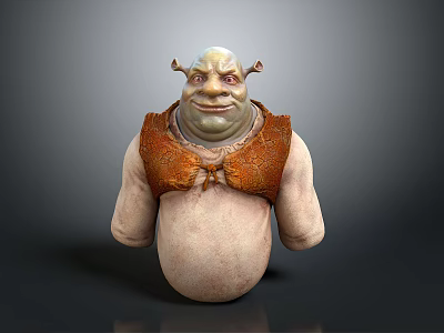3D Monster Character With Green Skin Small Horns Brown Vest Round Body And Funny Expression 3d model